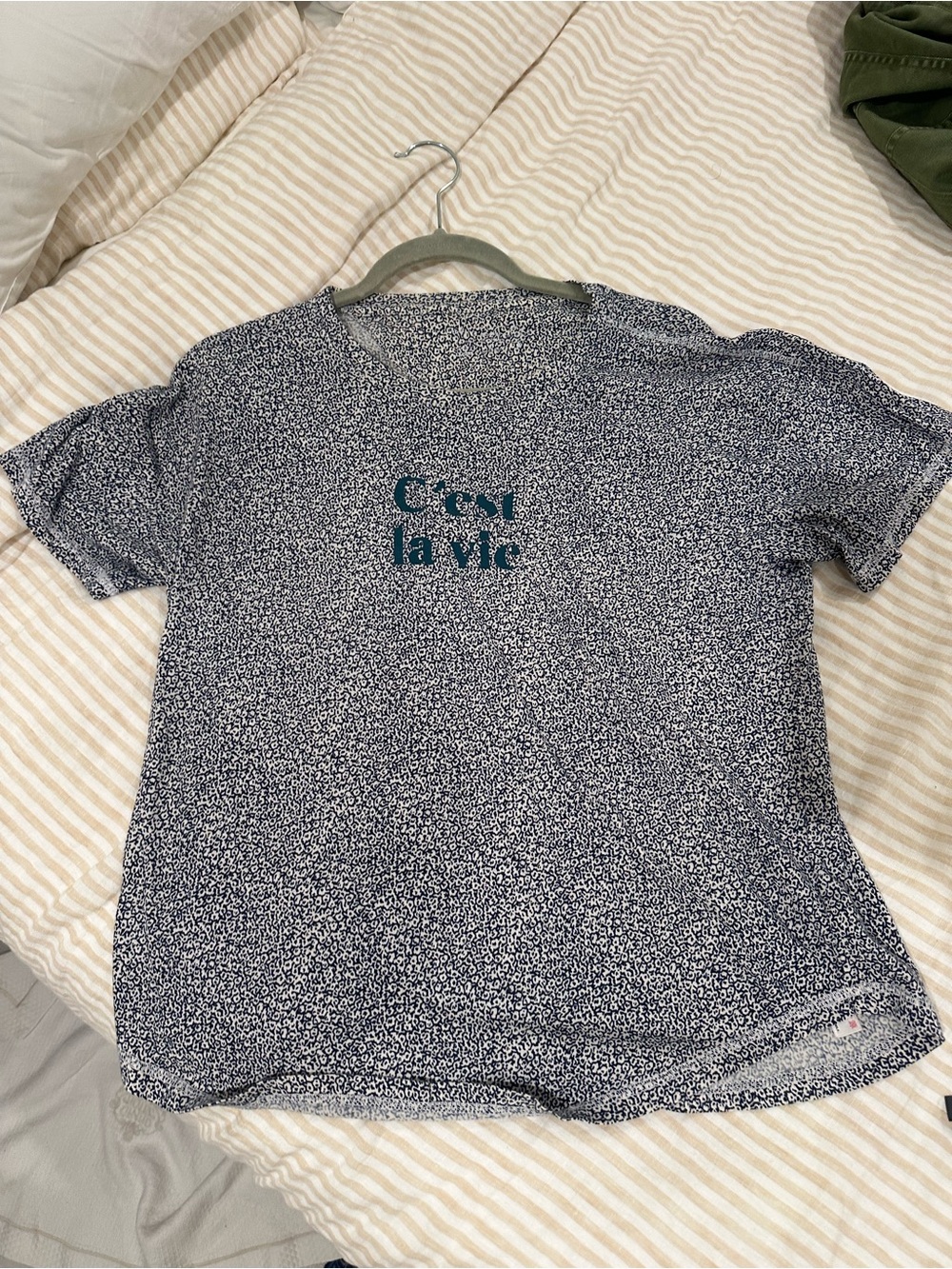 Anthropologie Navy Speckle 'C'est la vie' Short Sleeve Tee